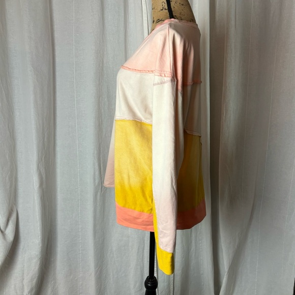 Bibi Color Block Fleece Pullover Women’s L Ivory Peach Yellow Long Sleeve - Picture 4 of 7